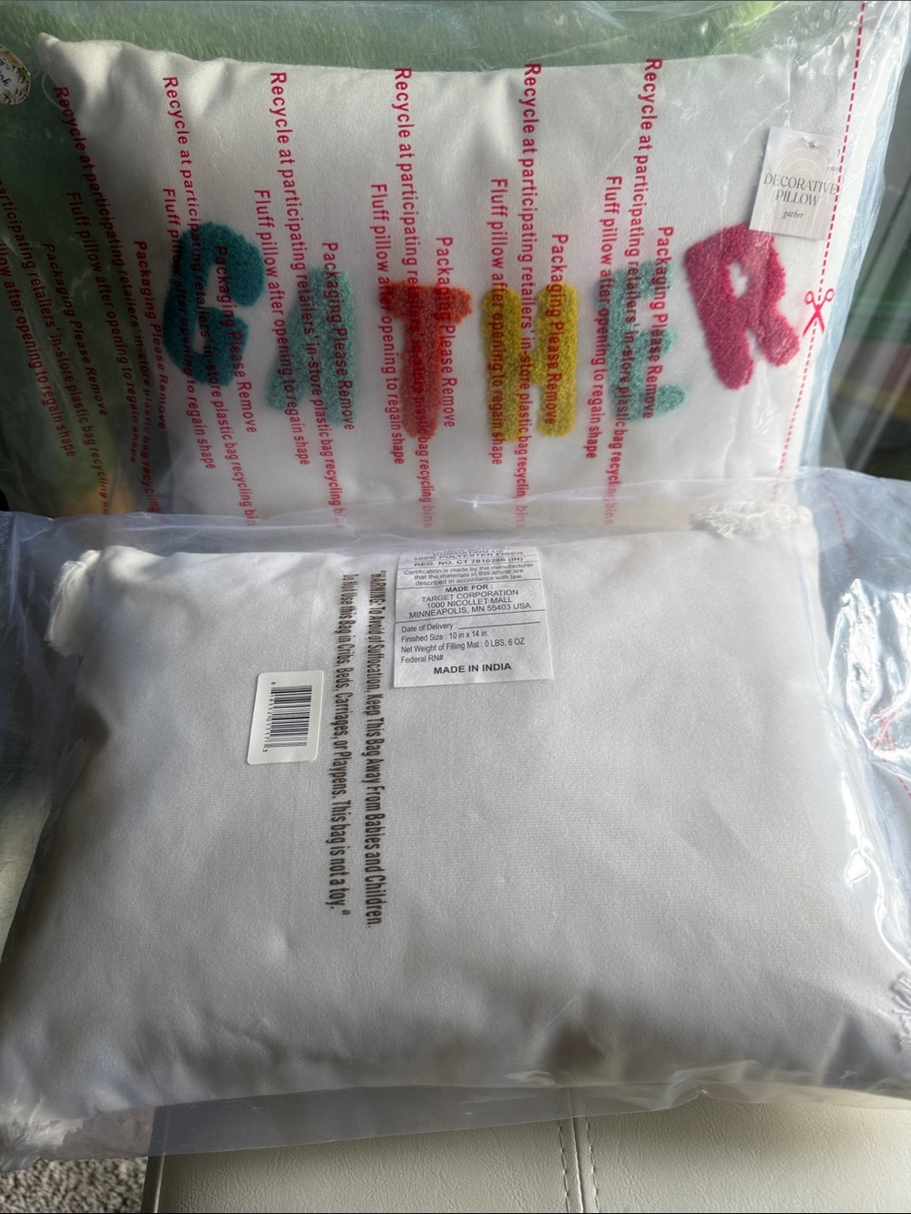 2 Target Decorative Accent Pillow with Multicolor Lettering